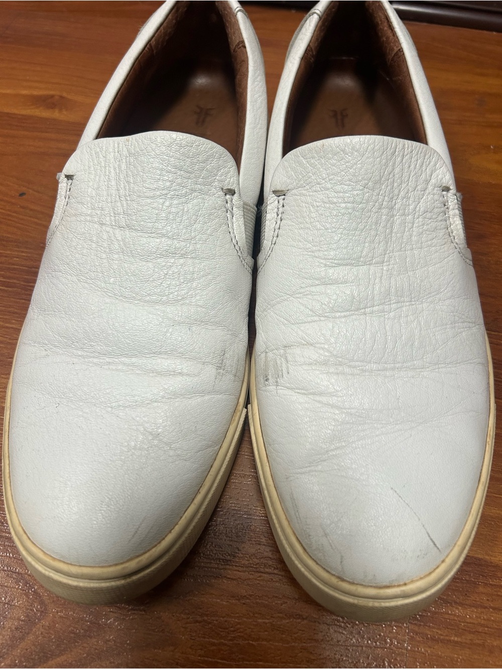 Frye White Leather Slip-On Loafers